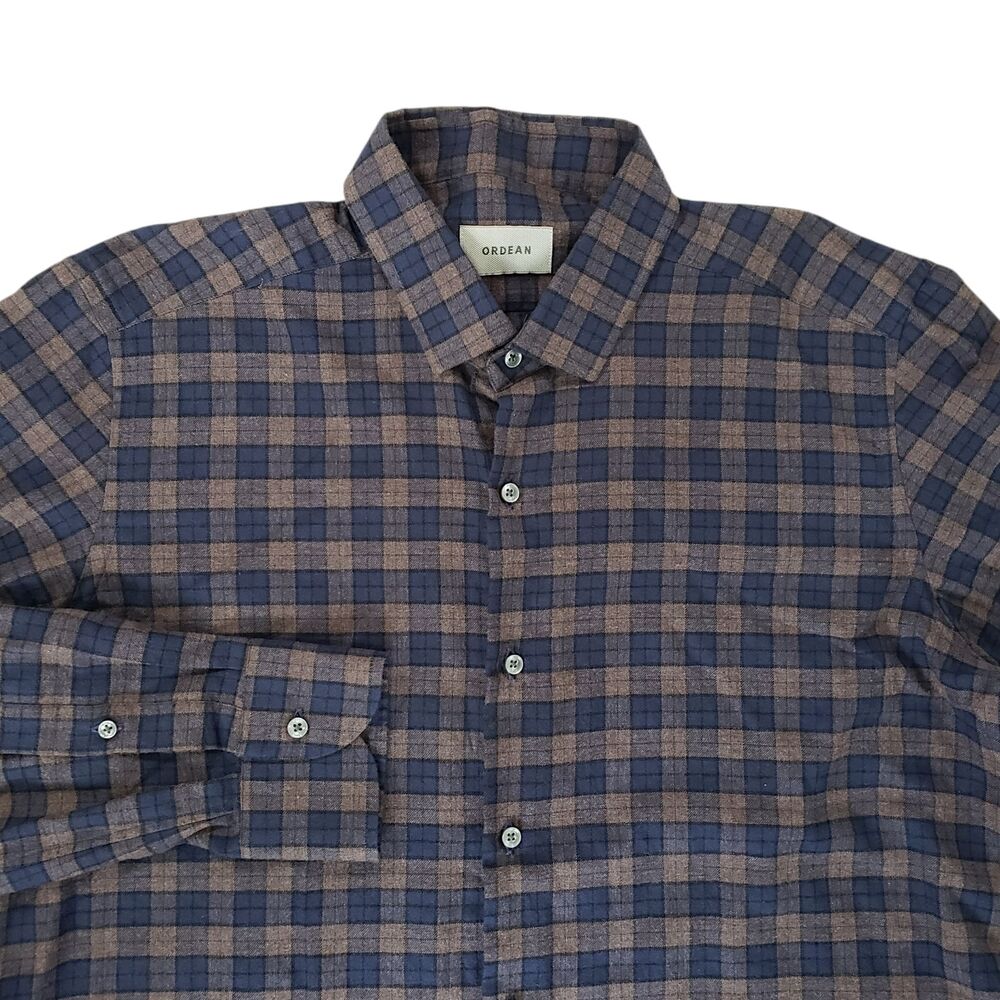 ORDEAN Shirt Mens Large Plaid Long Sleeve Button Up Italy